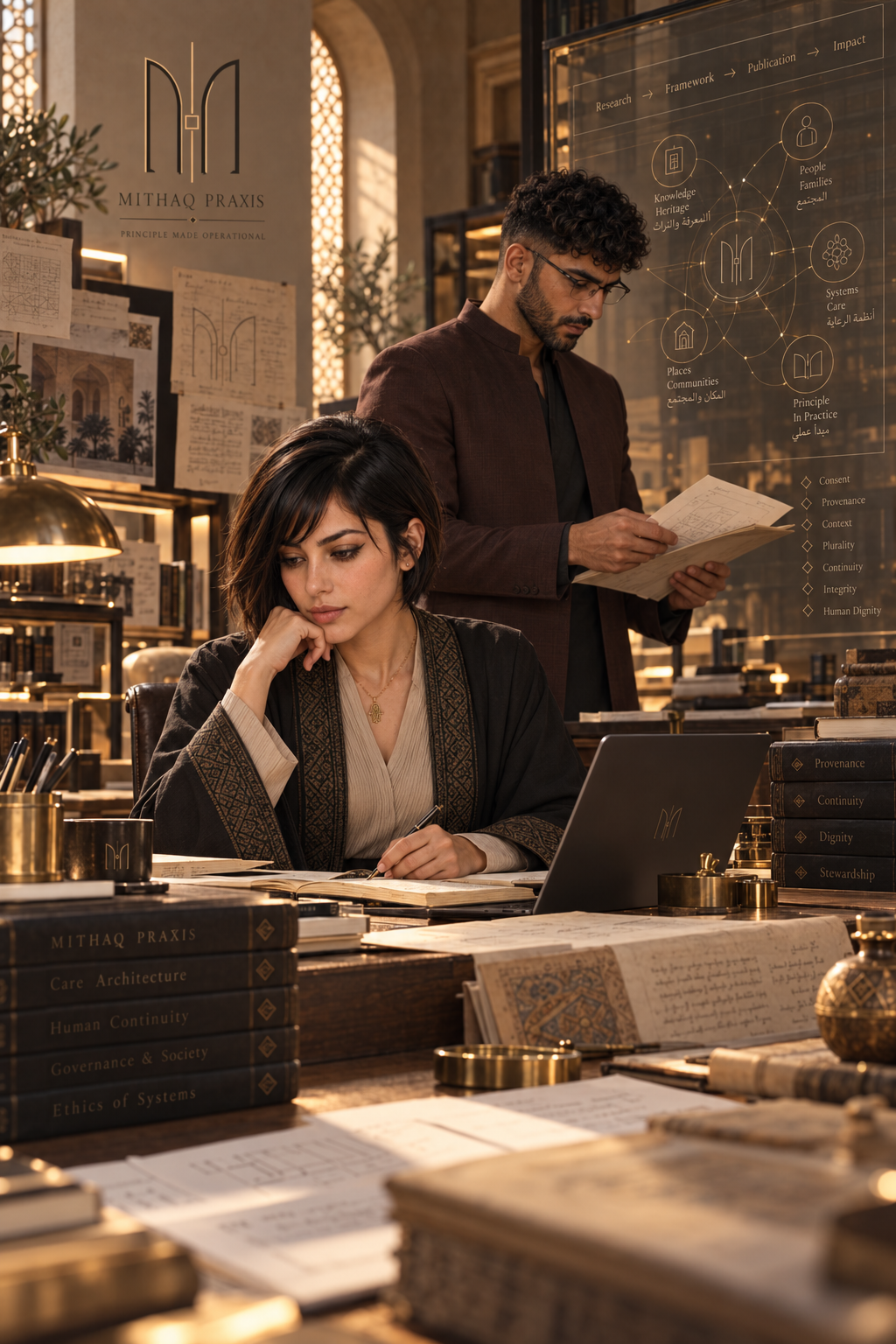 A researcher moving between records in a long-term research archive.